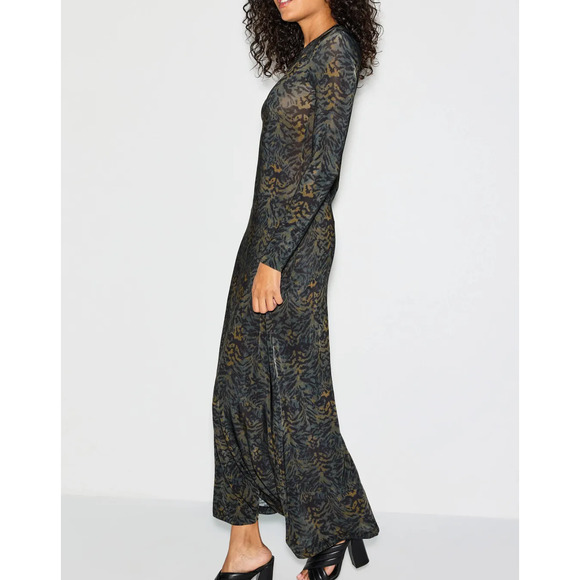 Ulla Johnson Leopard Long Sleeve Gown SMALL Jersey Maxi Dress Slinky Aline $500 - Picture 3 of 14